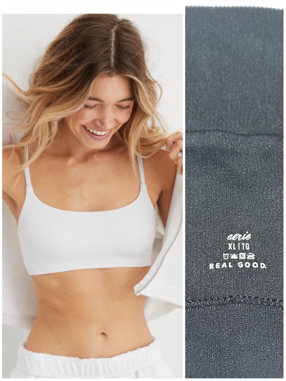 Aerie Real Good Superchill Seamless Ribbed Scoop Bralette in True Black